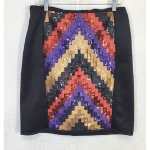 Eloquii Skirt Womens 14 Black Chevron Multicolor Sequin Front Stretch Knee